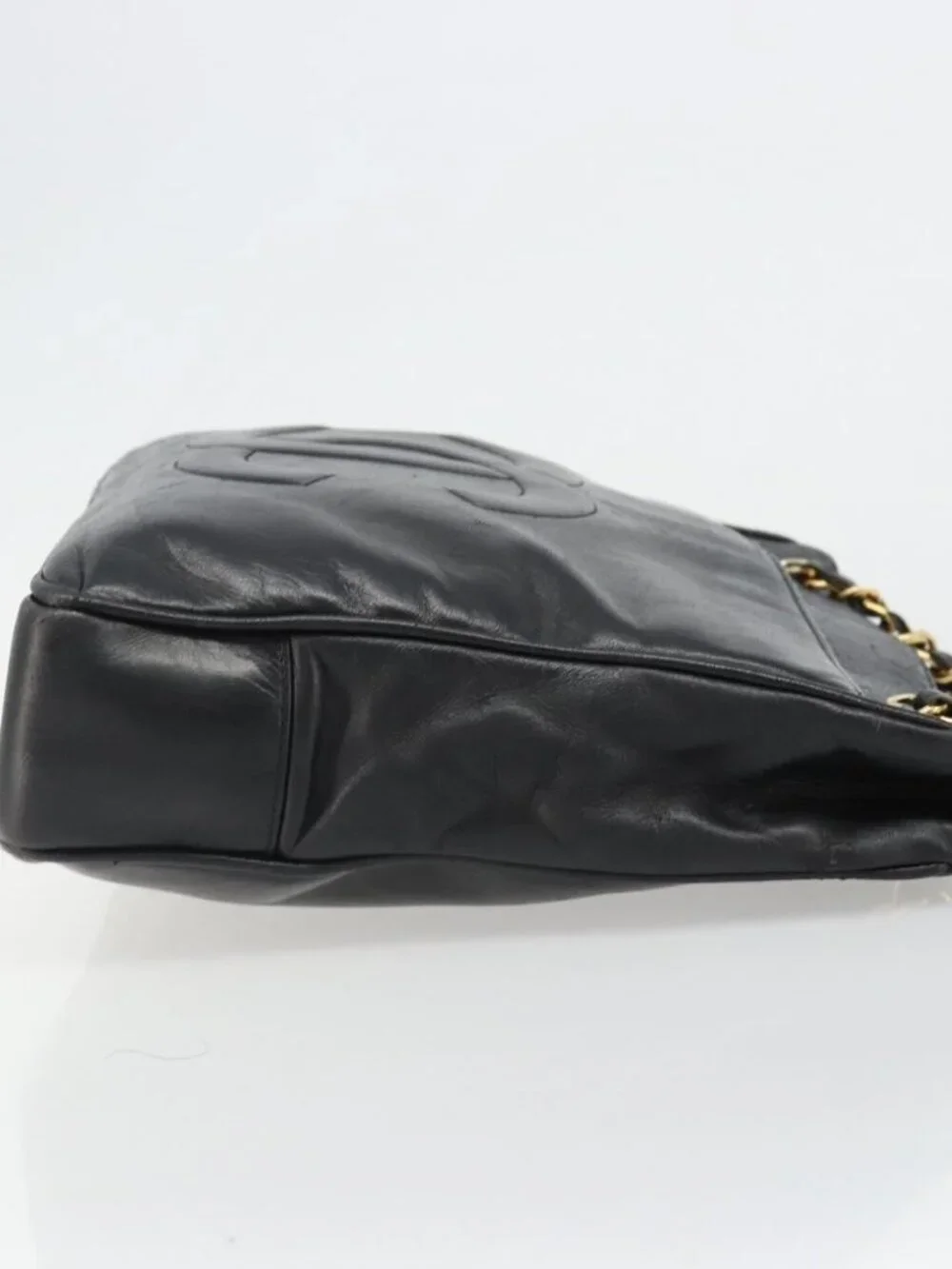 CHANEL COCO Mark Chain Tote Bag Leather Black Gold CC Auth yk20595